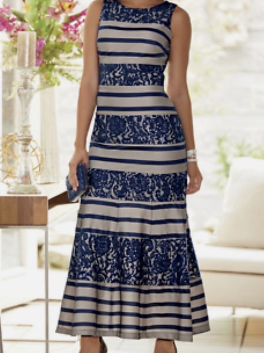 Ashro Blue and Taupe Formal Dress